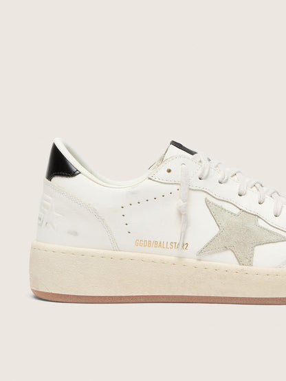 Golden Goose Womens Ball Star With Ice-Gray Suede Star And Glossy Black Leather Heel Tab Womens