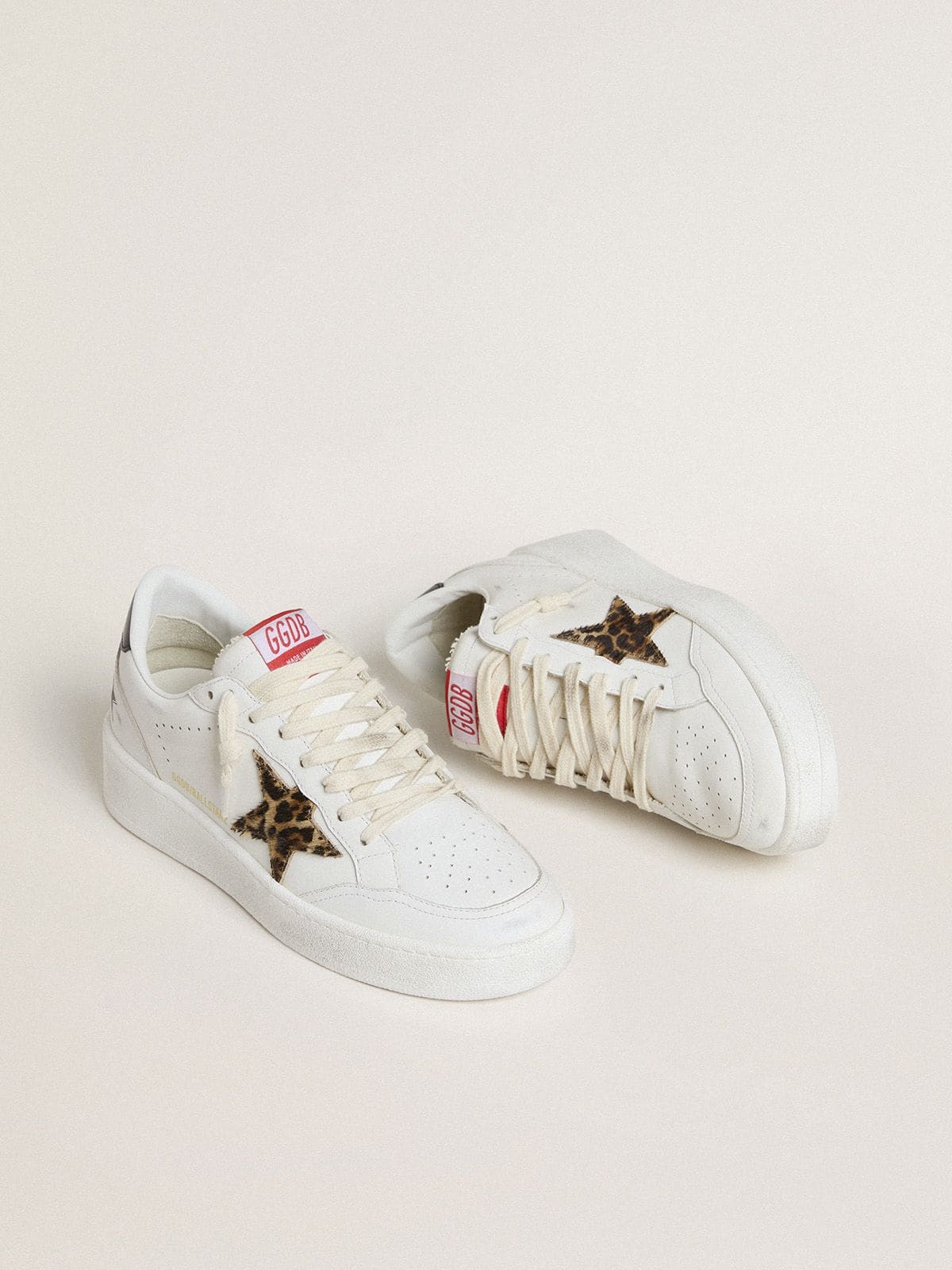 Golden Goose Ball Star With Leopard Pony Skin Star And Black Laminated Leather Heel Tab Womens