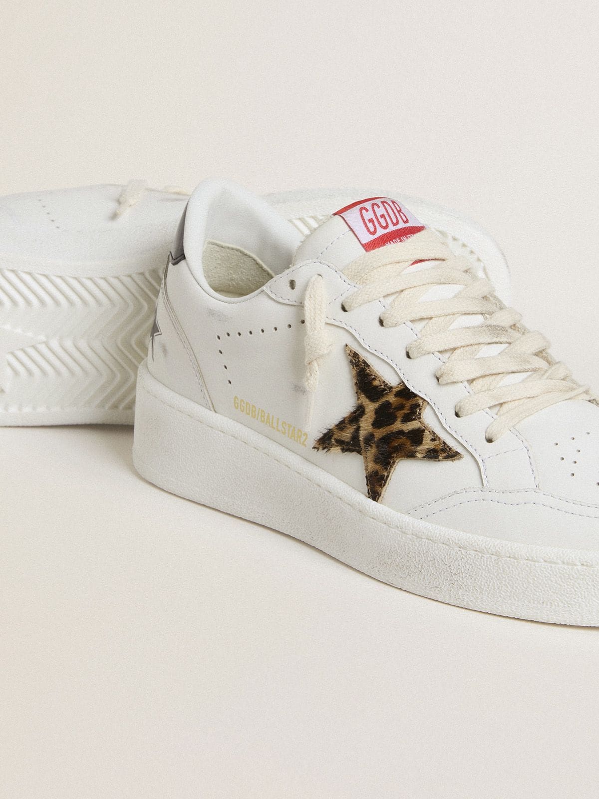 Golden Goose Ball Star With Leopard Pony Skin Star And Black Laminated Leather Heel Tab Womens