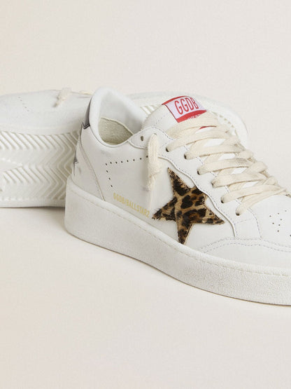 Golden Goose Ball Star With Leopard Pony Skin Star And Black Laminated Leather Heel Tab Womens