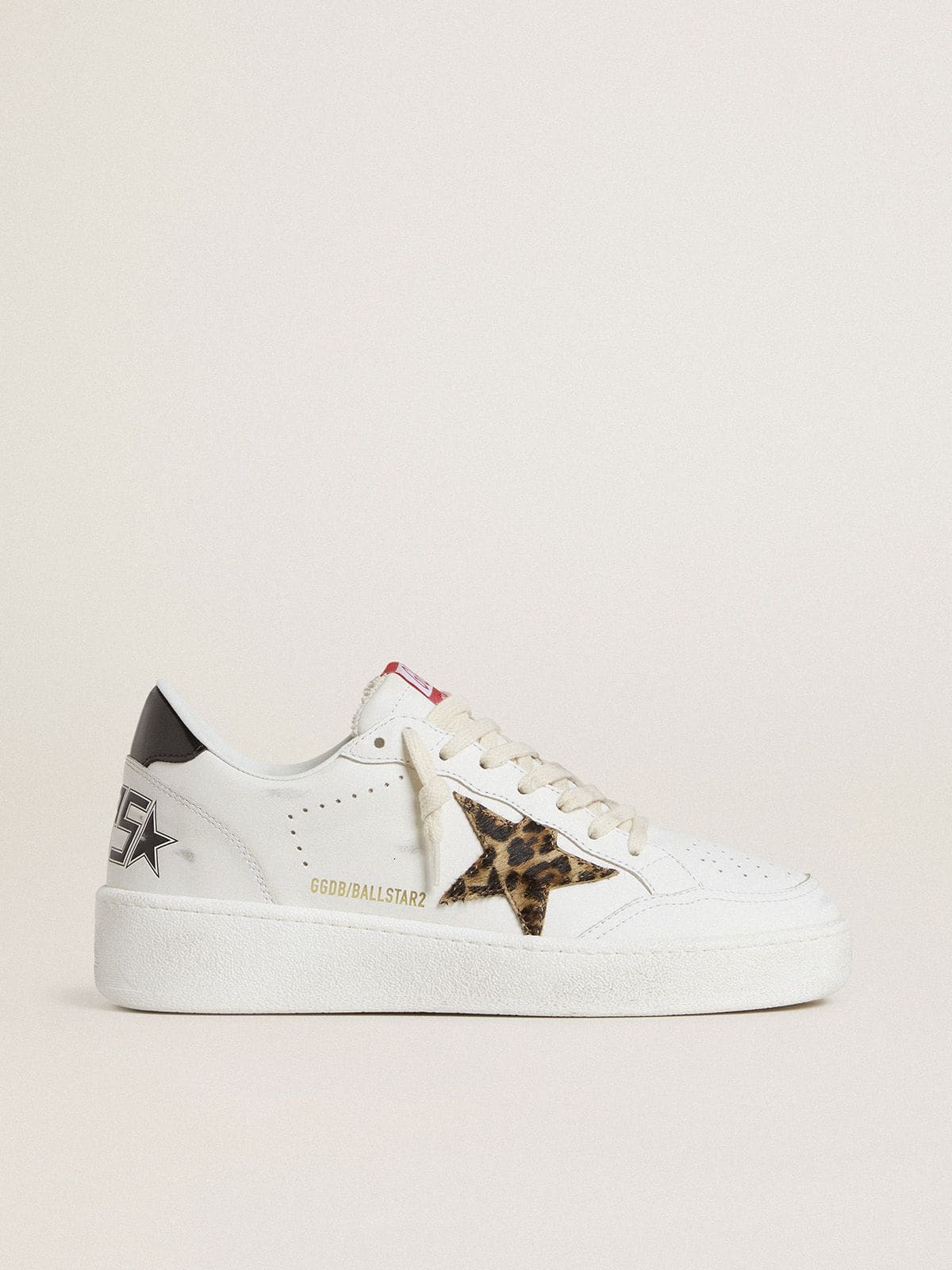 Golden Goose Ball Star With Leopard Pony Skin Star And Black Laminated Leather Heel Tab Womens