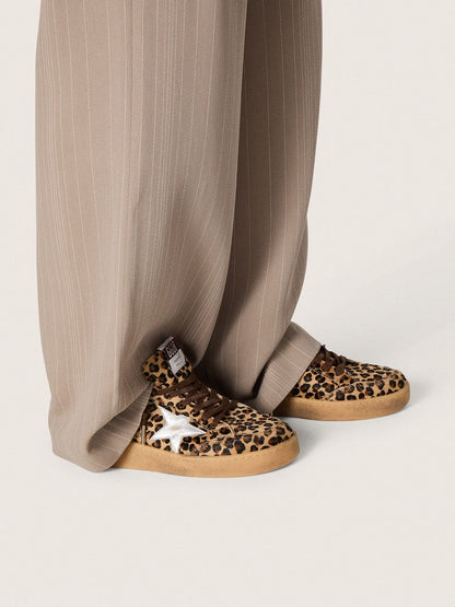 Golden Goose Womens Ball Star In Leopard-Print Pony Skin With Platinum Leather Star And White Leather Heel Tab Womens