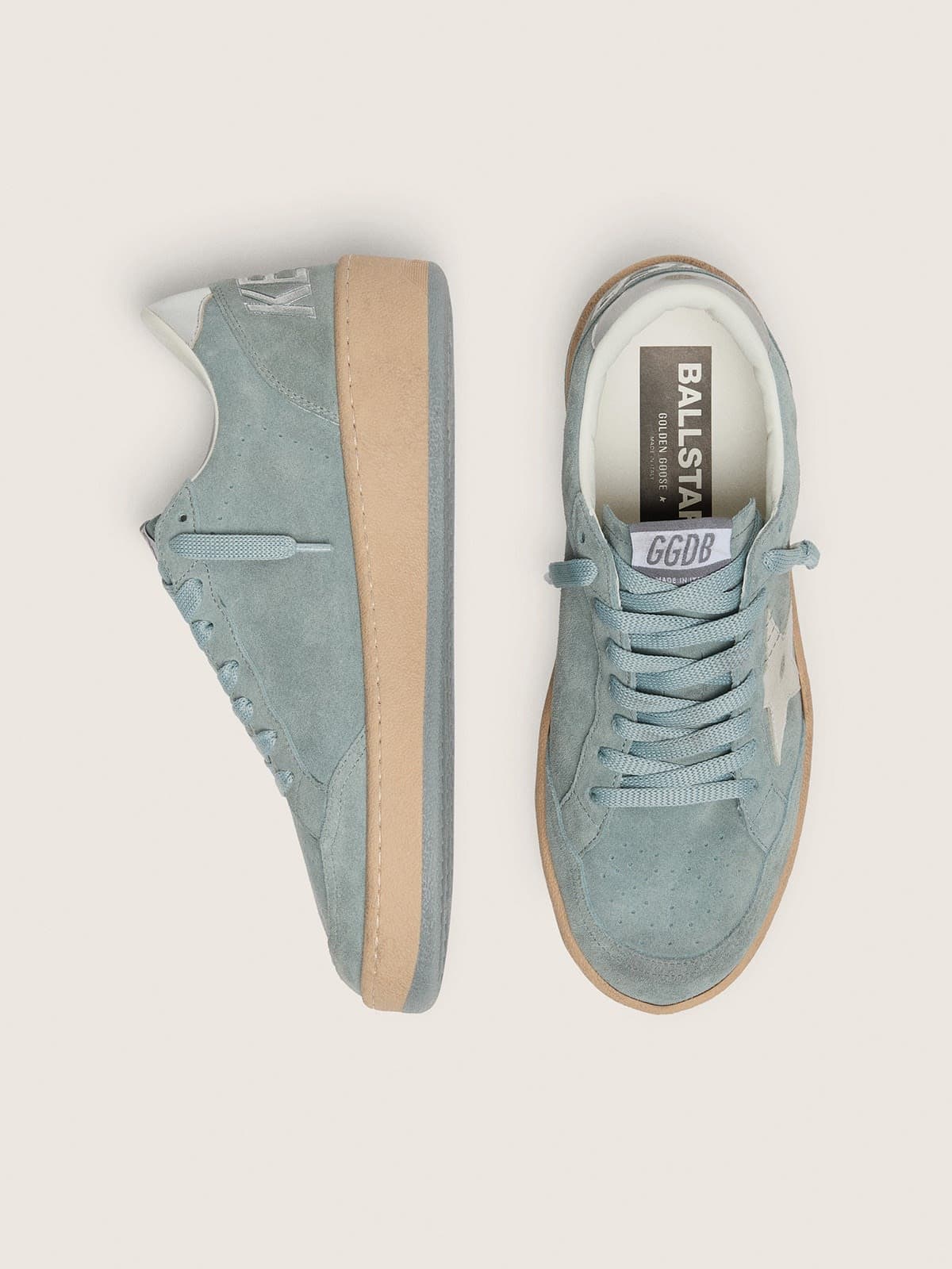 Golden Goose Womens Ball Star In Light Blue Suede With White Star Womens