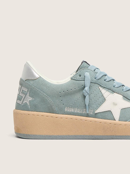 Golden Goose Womens Ball Star In Light Blue Suede With White Star Womens