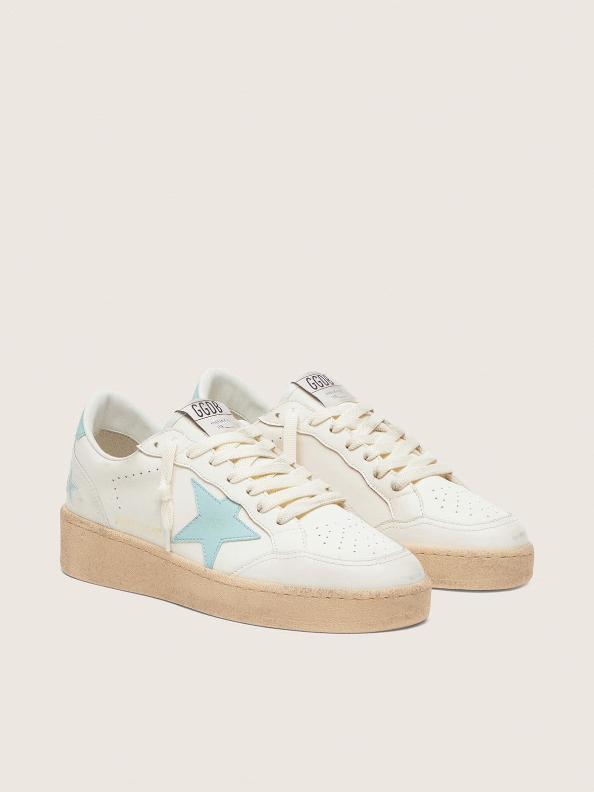 Golden Goose Womens Ball Star In White Leather With Light Blue Star Womens