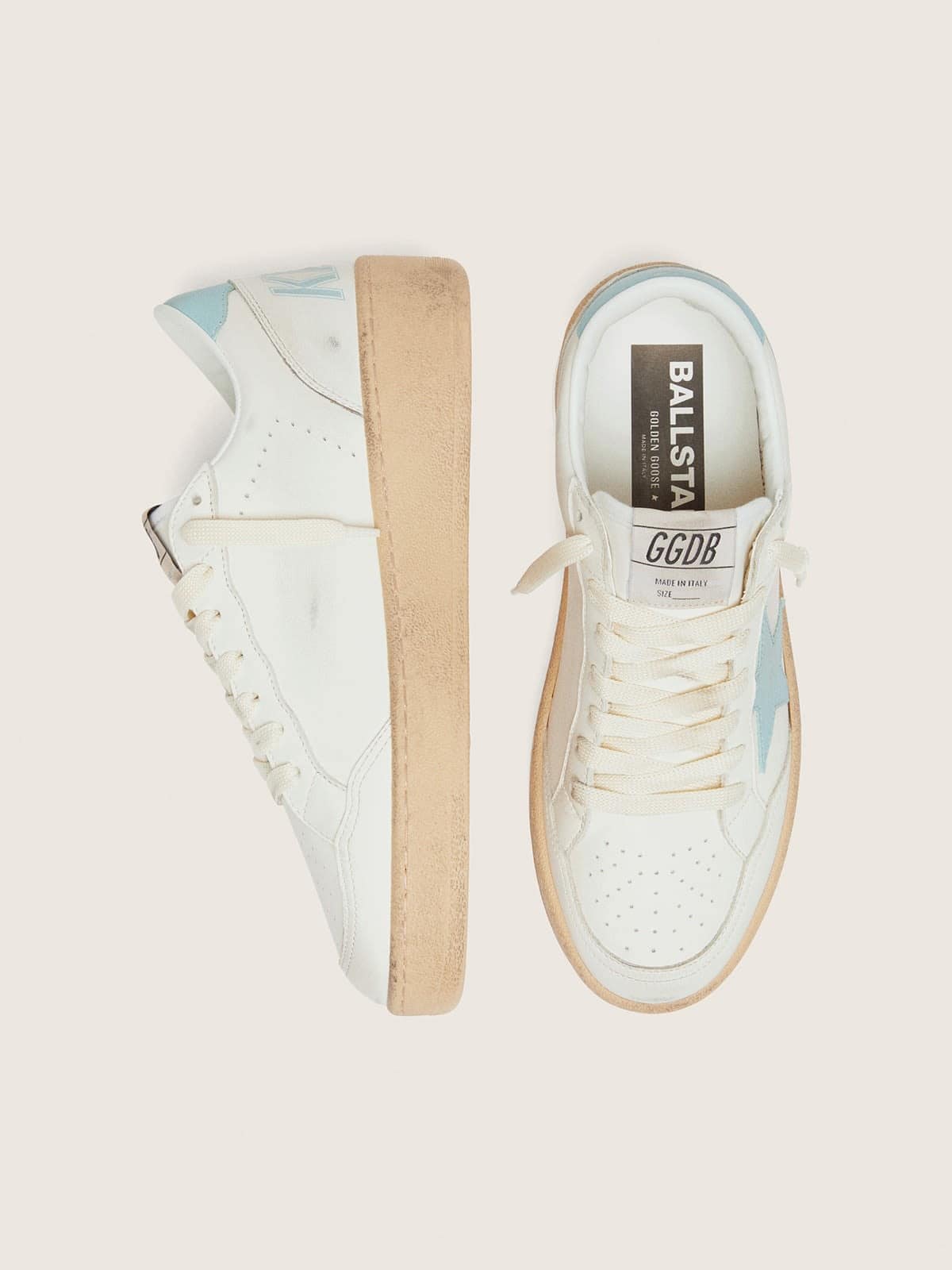 Golden Goose Womens Ball Star In White Leather With Light Blue Star Womens