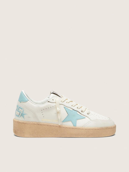 Golden Goose Womens Ball Star In White Leather With Light Blue Star Womens
