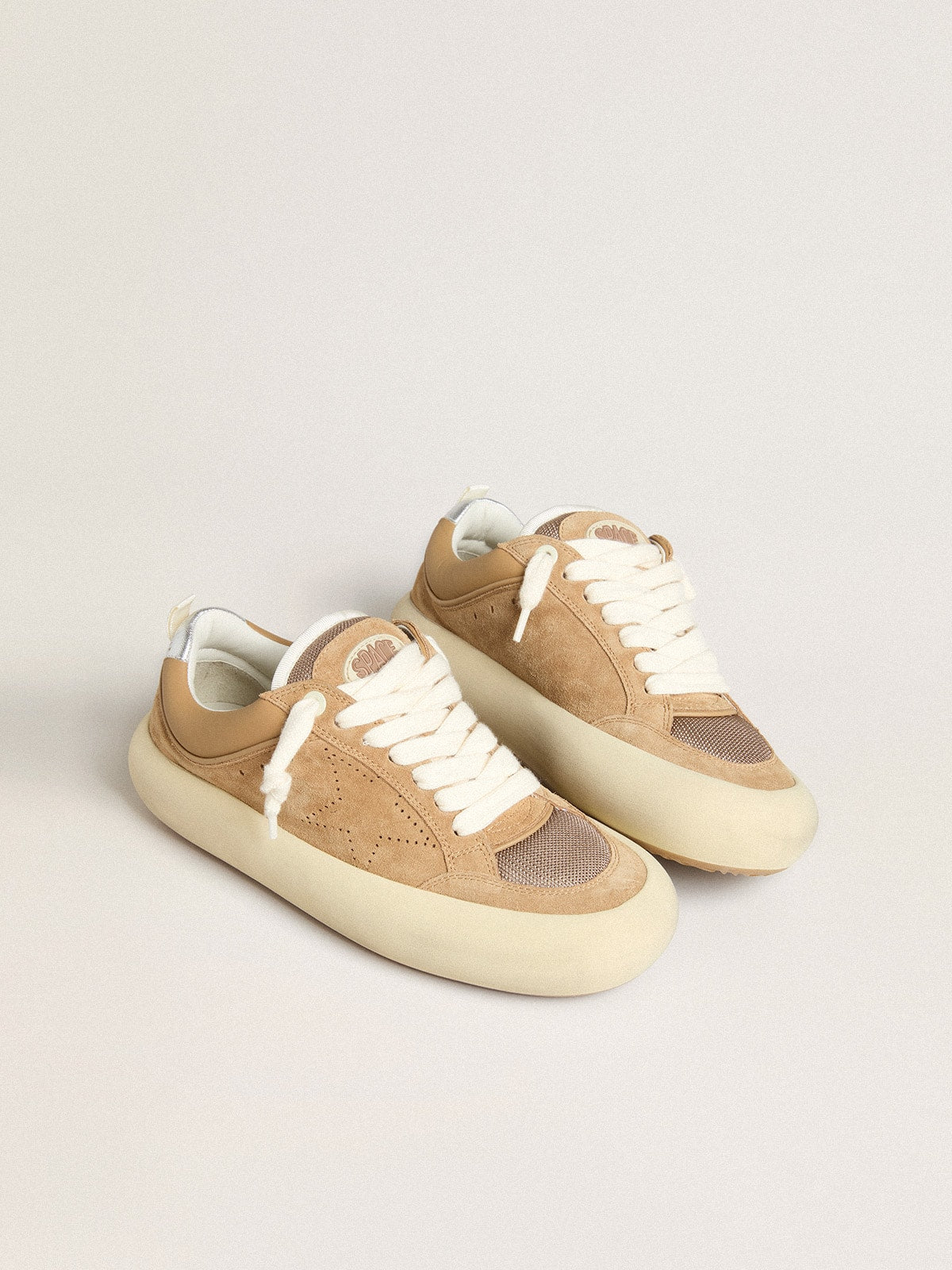 Golden Goose Womens Space-Star Cube In Tobacco Suede With Perforated Star Womens