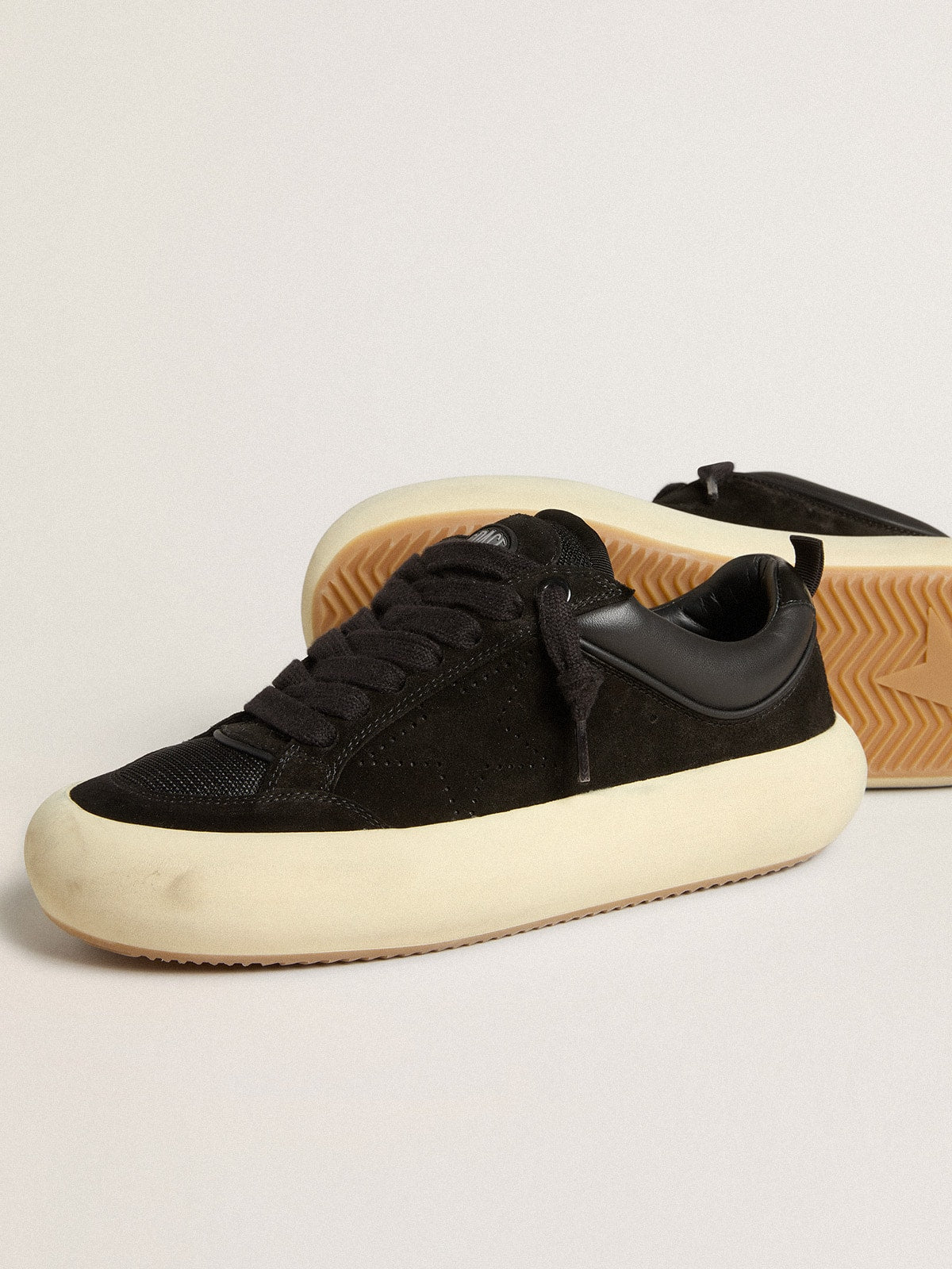 Golden Goose Womens Space-Star Cube In Black Suede With Perforated Star Womens