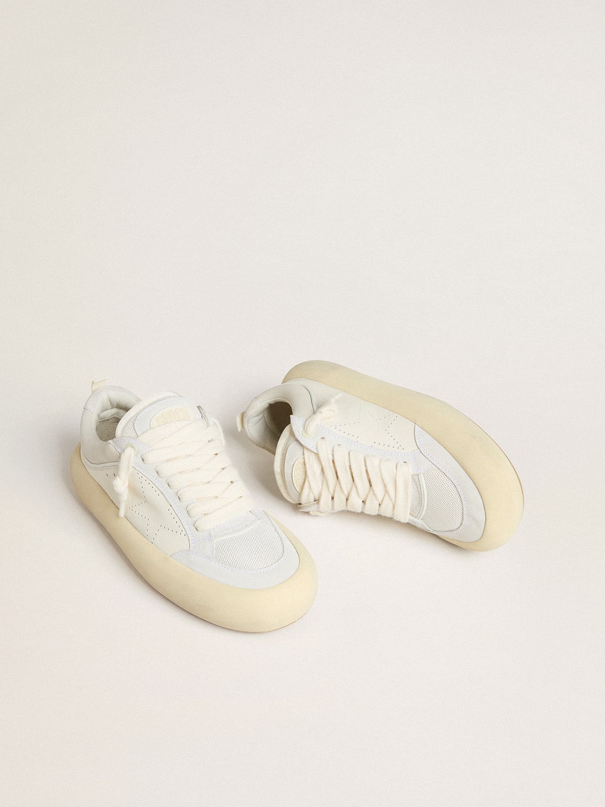 Golden Goose Womens Space-Star Cube In White Leather With Perforated Star Womens