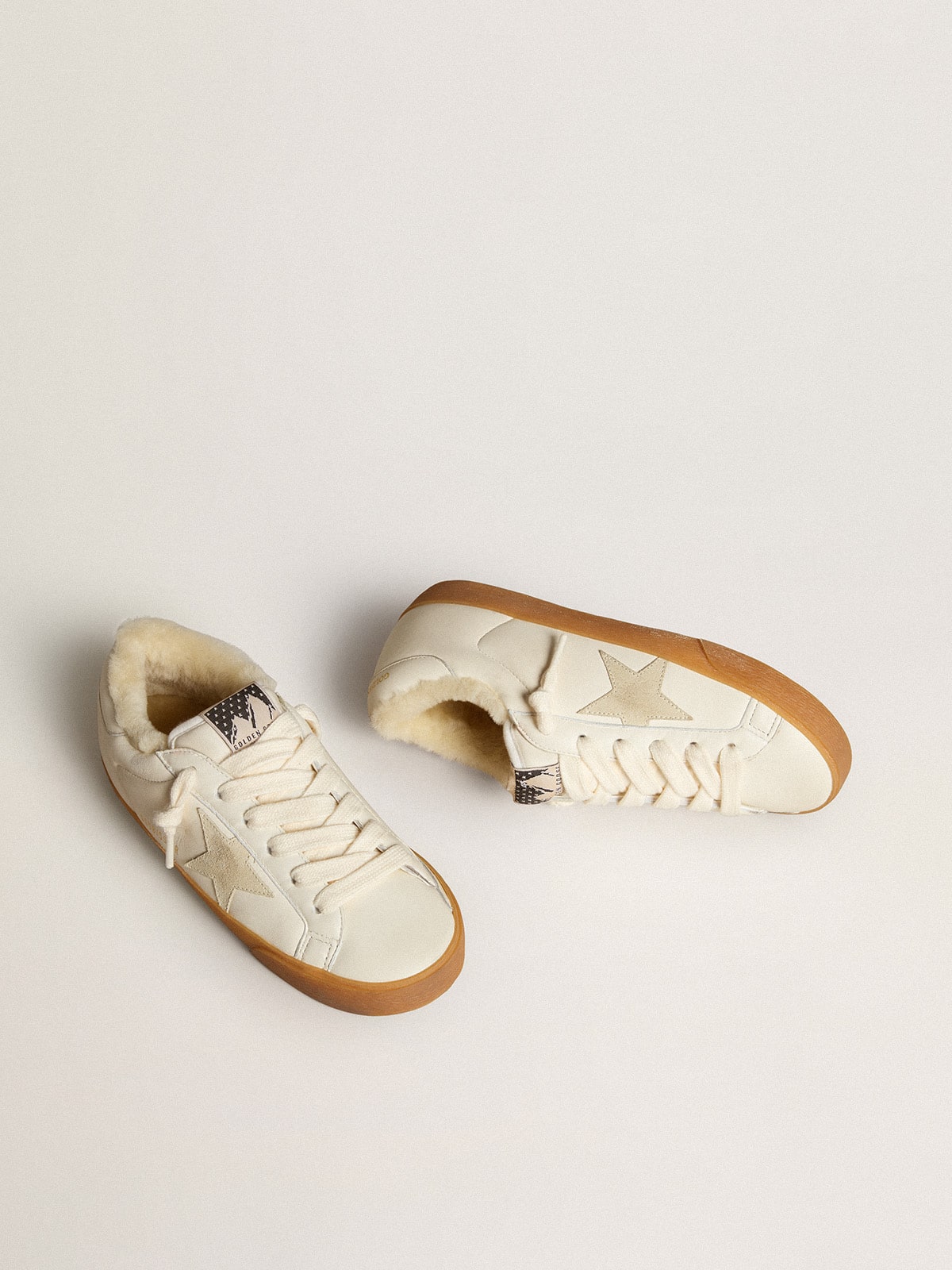 Golden Goose Super-Star In White Nappa With Suede Star And Shearling Lining Womens