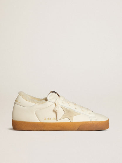 Golden Goose Super-Star In White Nappa With Suede Star And Shearling Lining Womens