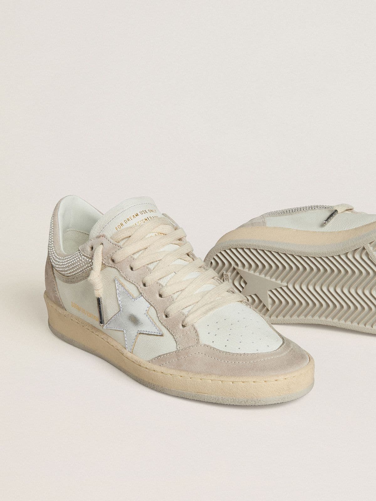 Golden Goose Womens Ball Star Ltd In Nappa Leather And Suede With Silver Leather Star And Swarovski Crystals Womens