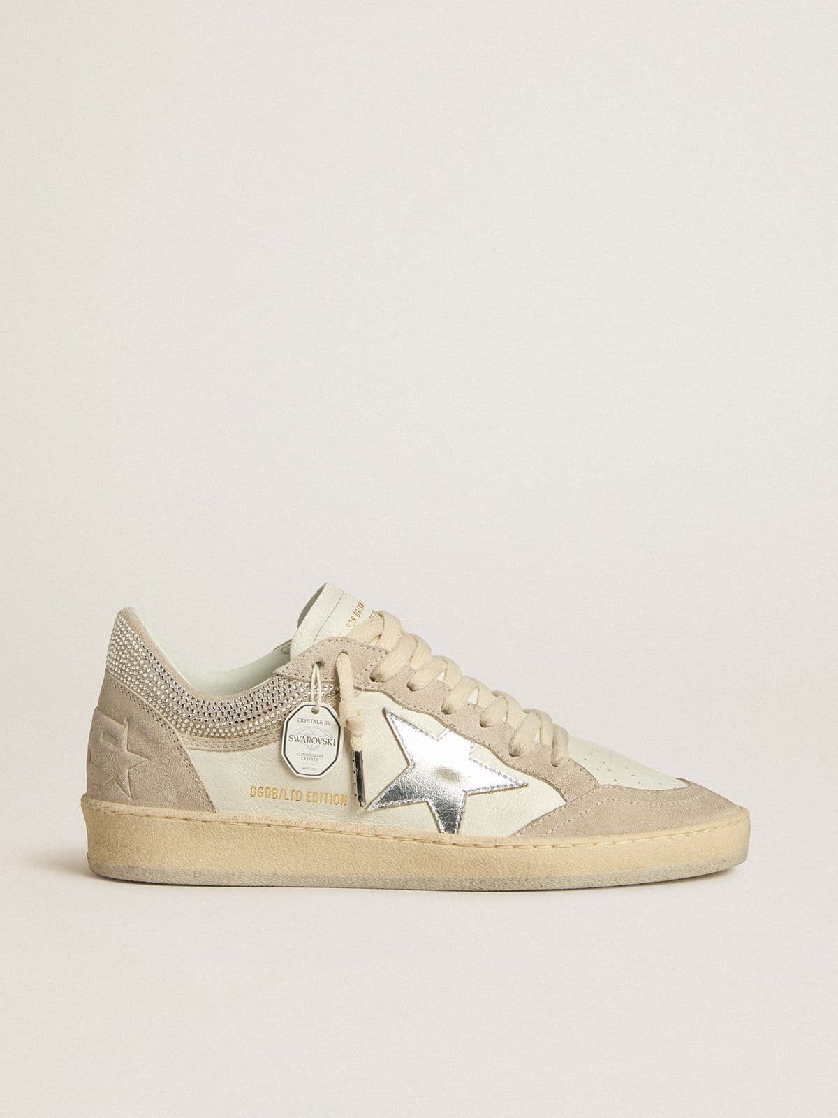 Golden Goose Womens Ball Star Ltd In Nappa Leather And Suede With Silver Leather Star And Swarovski Crystals Womens