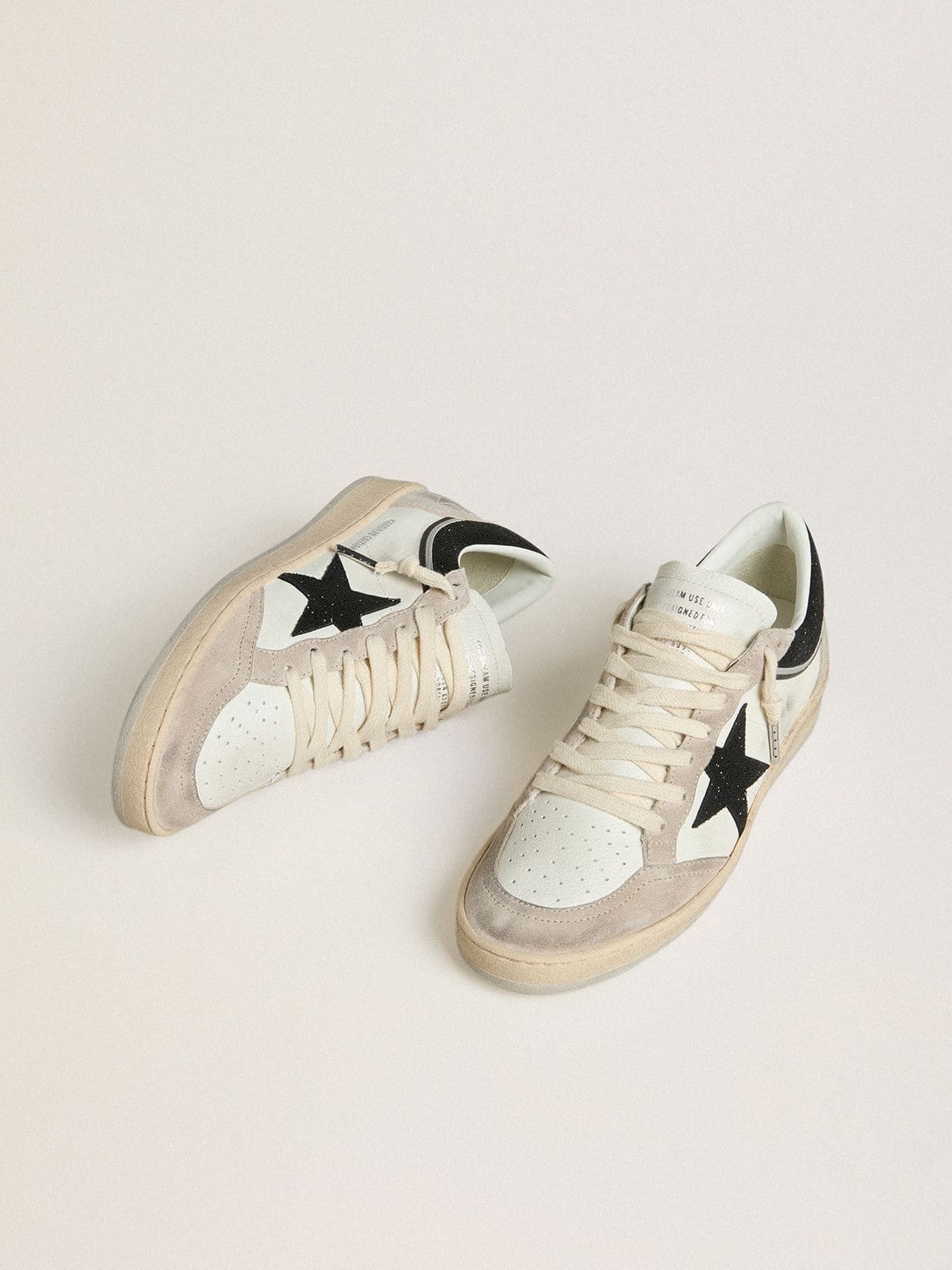 Golden Goose Womens Ball Star Ltd In Nappa With Black Crystal Star And Beige Suede Inserts Womens