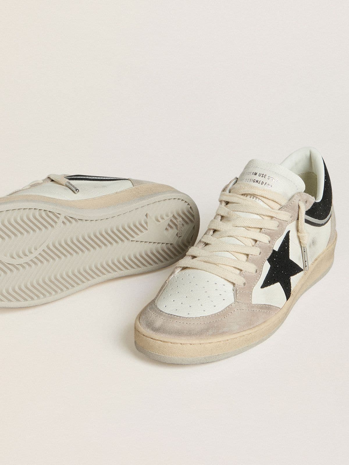 Golden Goose Womens Ball Star Ltd In Nappa With Black Crystal Star And Beige Suede Inserts Womens