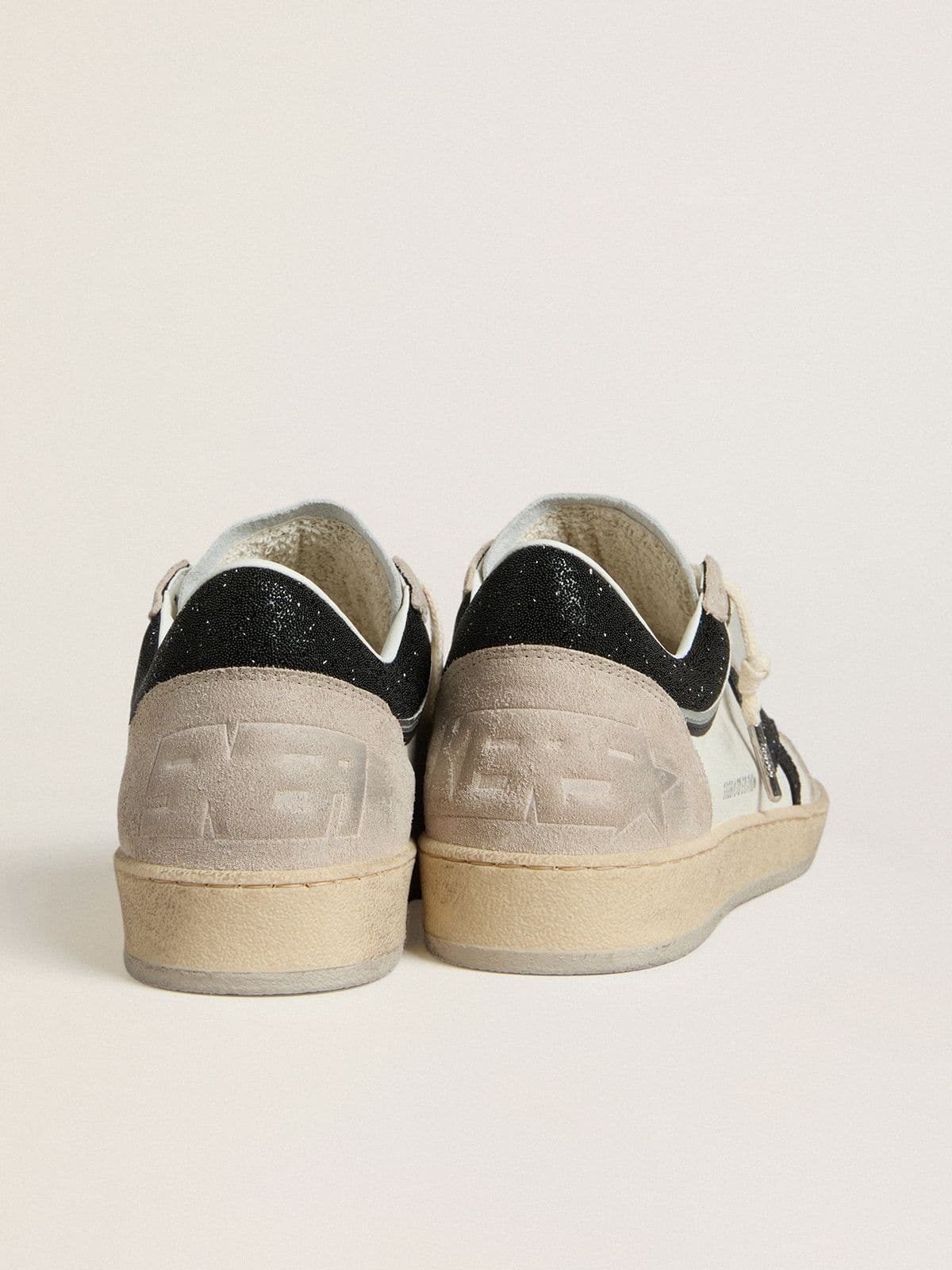 Golden Goose Womens Ball Star Ltd In Nappa With Black Crystal Star And Beige Suede Inserts Womens