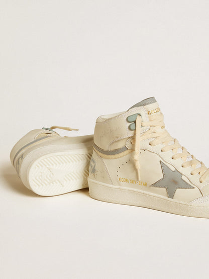 Golden Goose Womens Sky-Star In Leather With Light Blue Leather Star And White Heel Tab Womens
