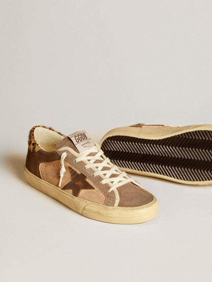 Golden Goose Womens Super-Star In Suede With Leather Star And Pony Skin Heel Tab Womens