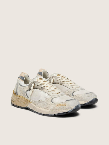 Golden Goose Womens Dad-Star In Suede And Mesh With White Leather Star And Beige Leather Heel Tab Womens