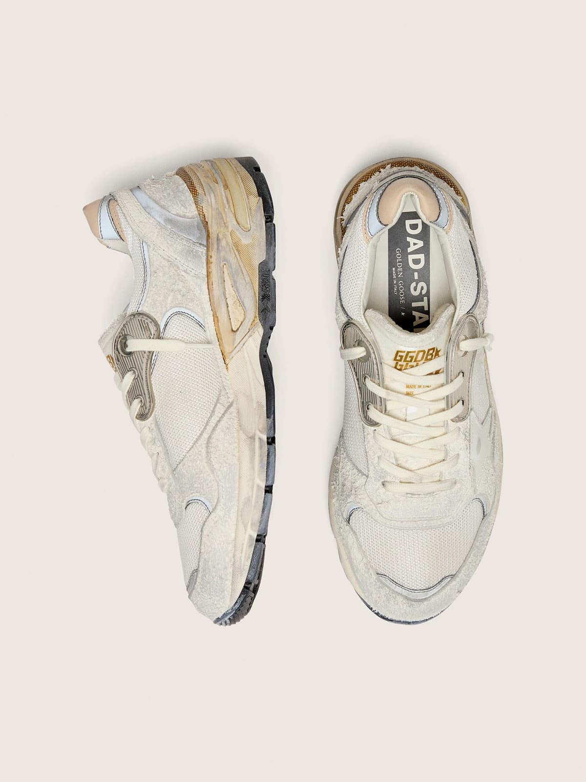 Golden Goose Womens Dad-Star In Suede And Mesh With White Leather Star And Beige Leather Heel Tab Womens