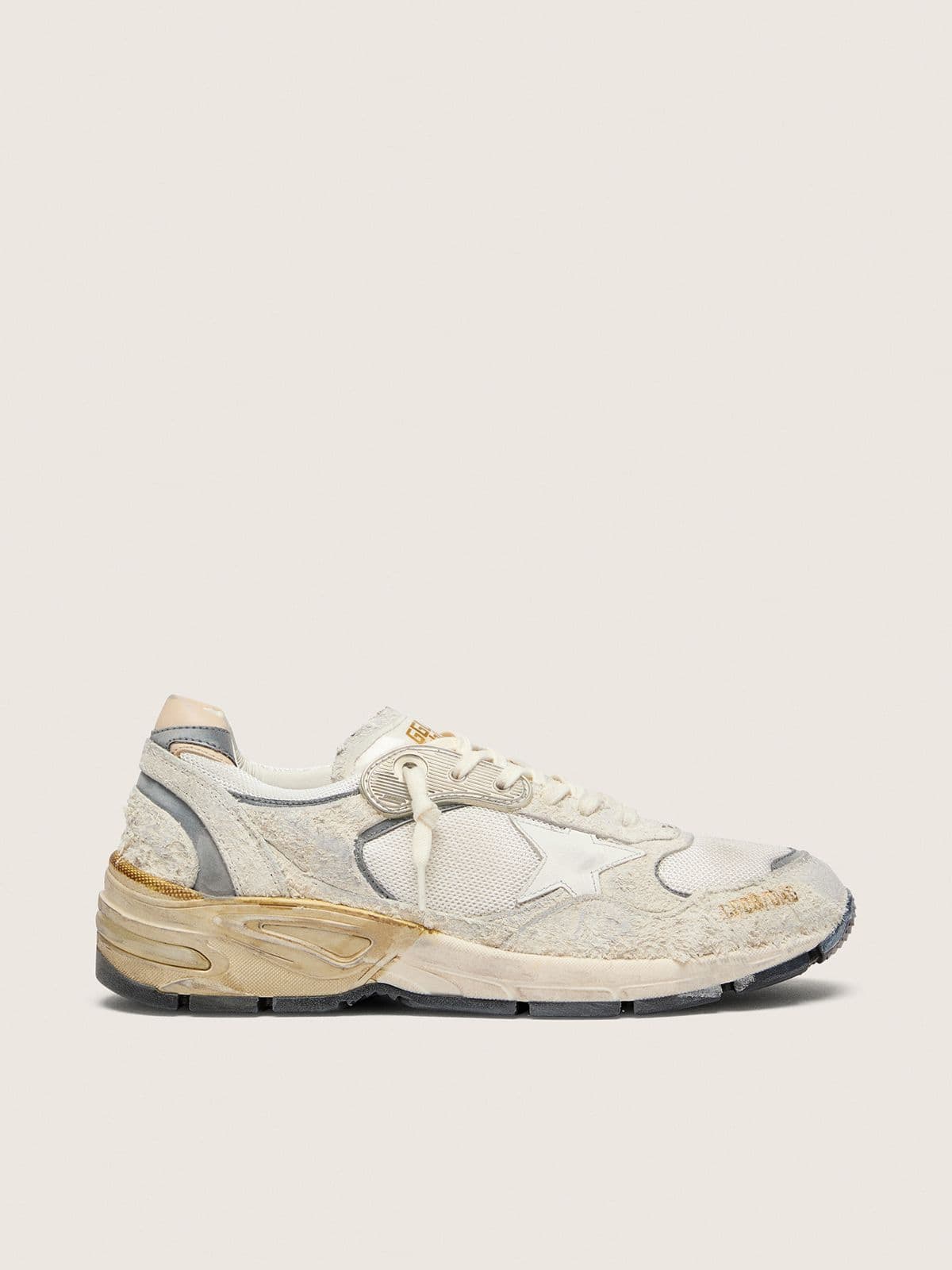 Golden Goose Womens Dad-Star In Suede And Mesh With White Leather Star And Beige Leather Heel Tab Womens