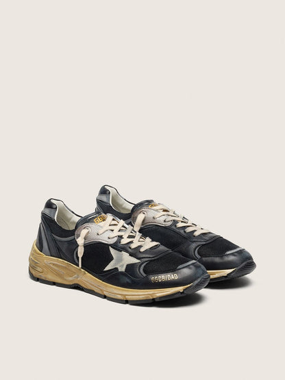 Golden Goose Womens Dad-Star In Black And Silver Mesh And Nappa With Ice-Gray Star Womens