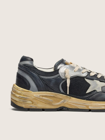 Golden Goose Womens Dad-Star In Black And Silver Mesh And Nappa With Ice-Gray Star Womens