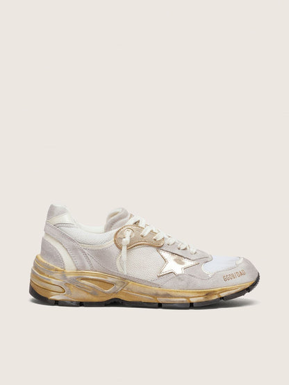 Golden Goose Womens Dad-Star In Mesh And White Suede With Gold Foiled Star Womens