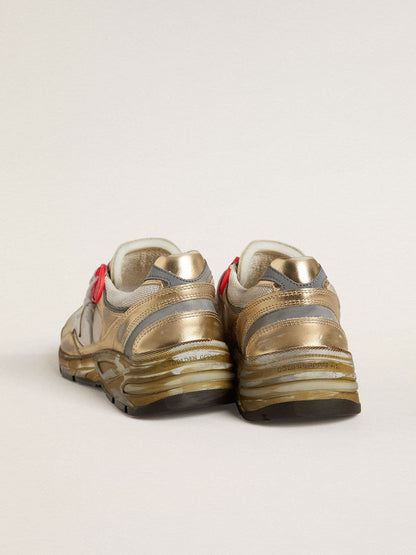 Golden Goose Womens Dad-Star In Mesh And Gold Foiled Leather With White Leather Star Womens
