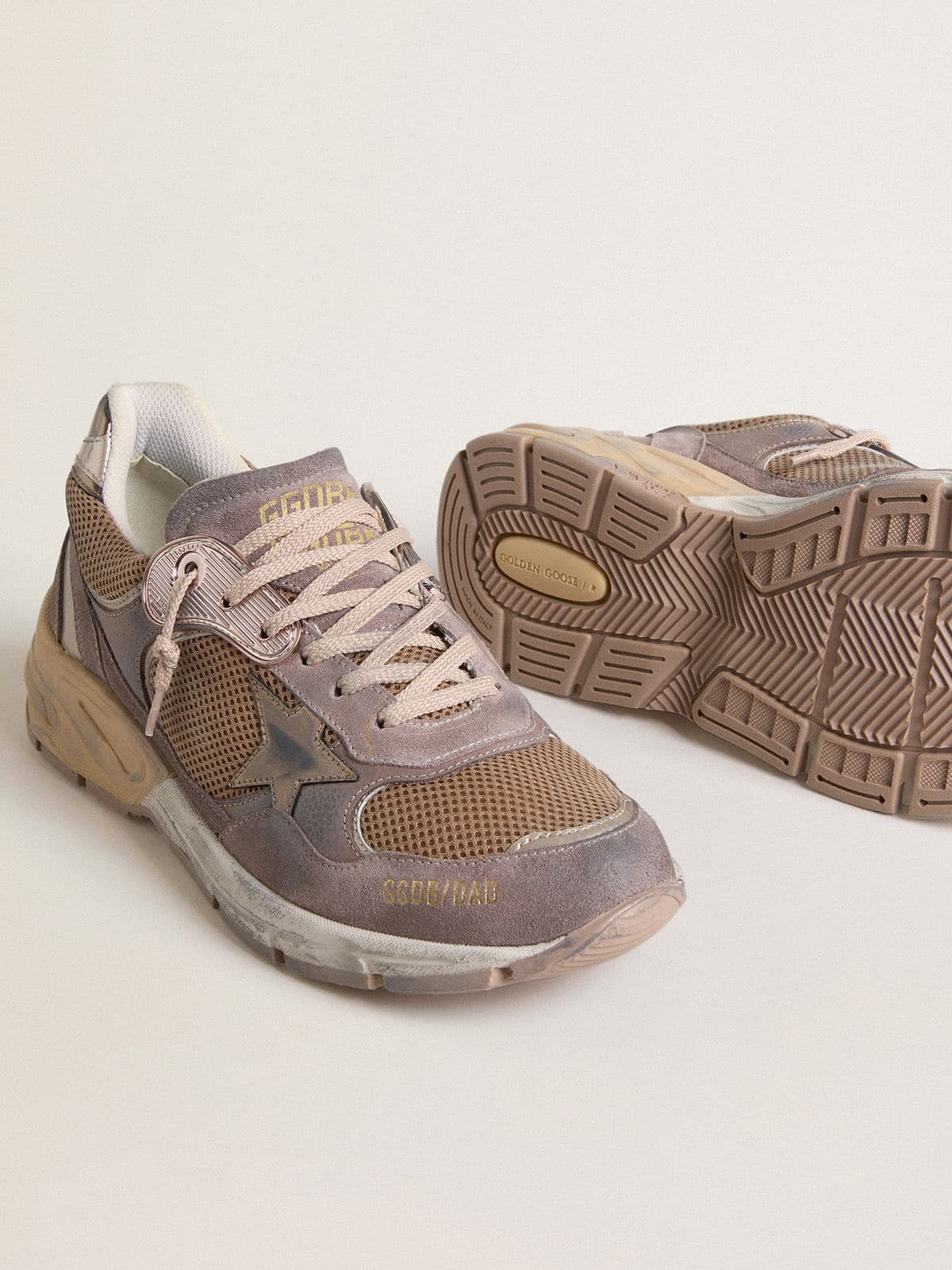 Golden Goose Womens Dad-Star In Lilac Suede And Mesh With Laminated Leather Star And Heel Tab Womens