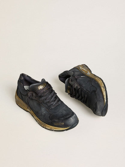 Golden Goose Womens Dad-Star In Black Naplak And Crackle Leather With Black Star And Heel Tab Womens