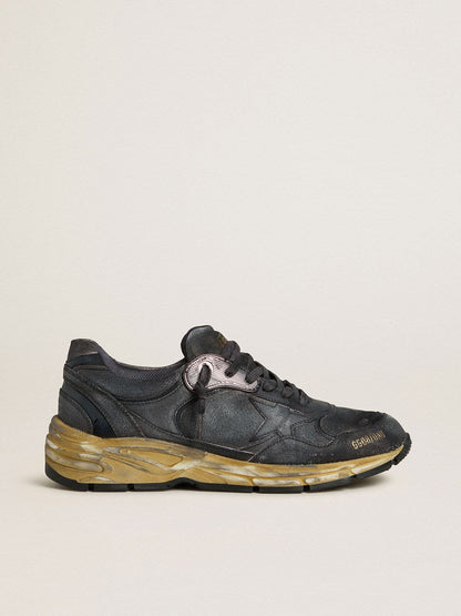 Golden Goose Womens Dad-Star In Black Naplak And Crackle Leather With Black Star And Heel Tab Womens