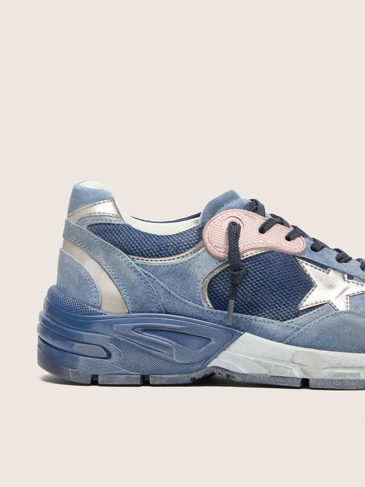 Golden Goose Womens Dad-Star In Denim-Blue Suede With Silver Leather Star Womens