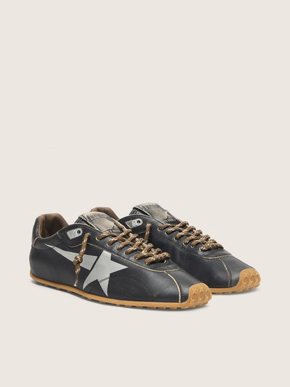 Golden Goose Womens Marathon Speed With Black Leather Upper And Silver Star Womens