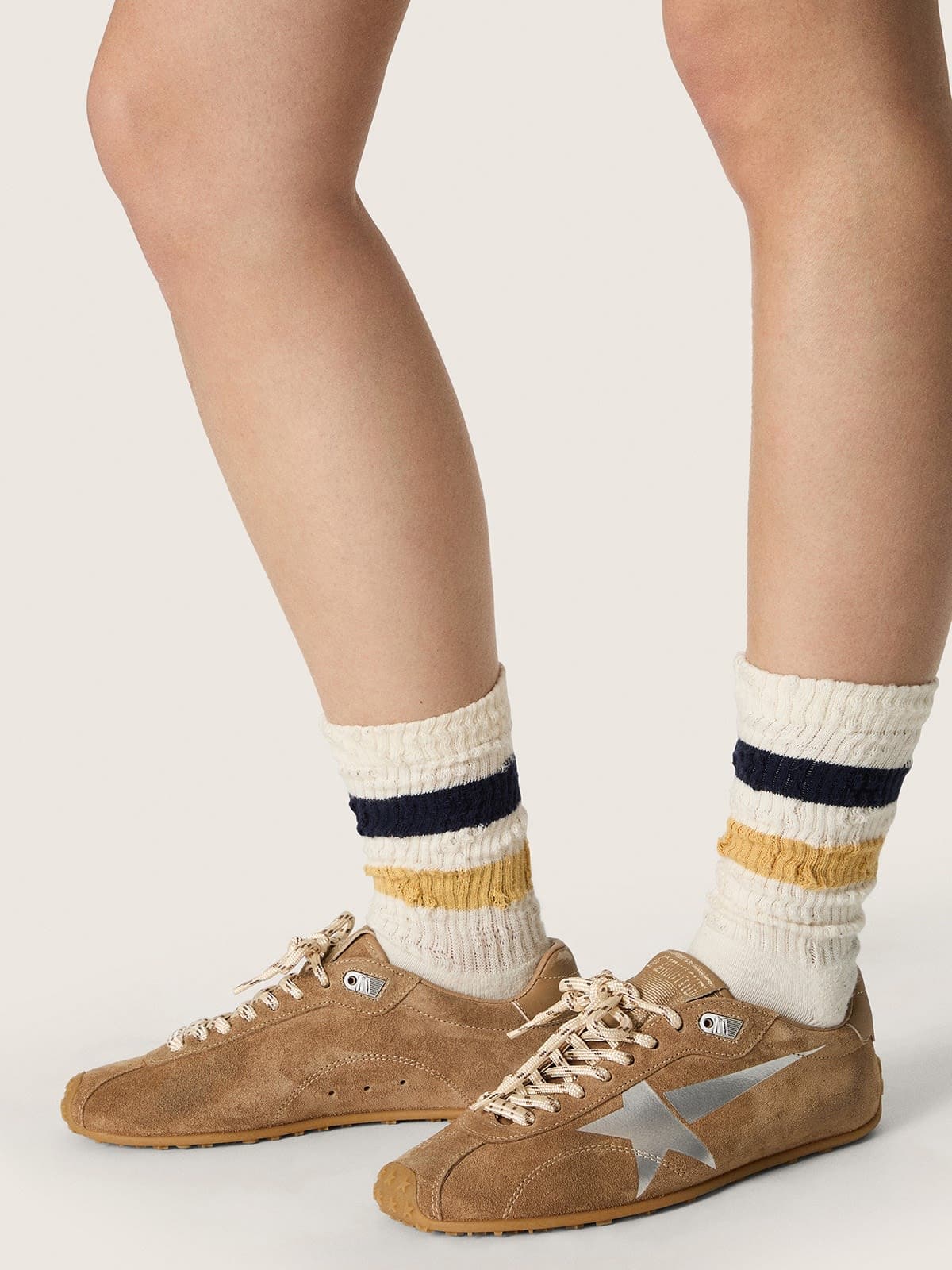 Golden Goose Womens Marathon Speed With Tobacco Suede Upper And Silver Star Womens