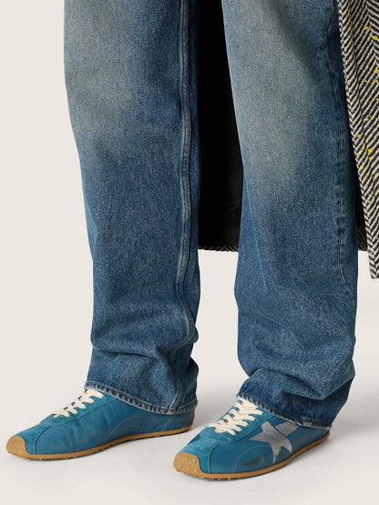 Golden Goose Womens Marathon Speed In Blue Nappa With Printed Star And Silver Leather Heel Tab Womens