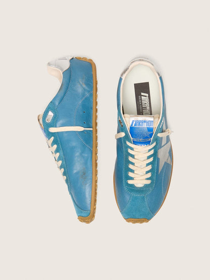 Golden Goose Womens Marathon Speed In Blue Nappa With Printed Star And Silver Leather Heel Tab Womens