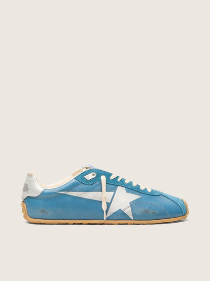 Golden Goose Womens Marathon Speed In Blue Nappa With Printed Star And Silver Leather Heel Tab Womens