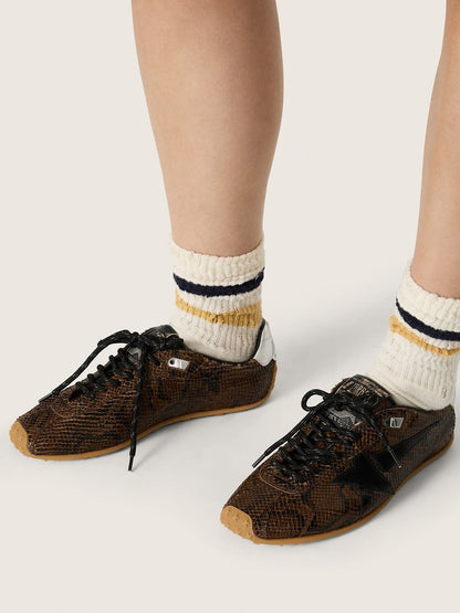 Golden Goose Womens Marathon Speed In Leather With Brown Snake Print, Black Star And Silver Leather Heel Tab Womens
