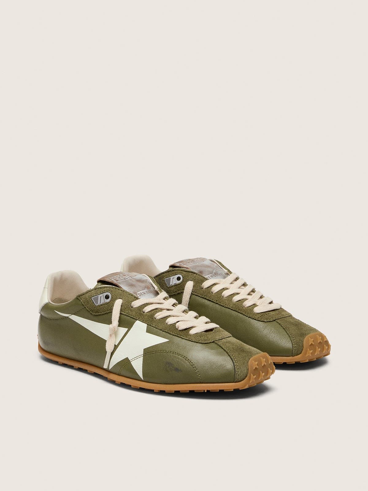 Golden Goose Womens Marathon Speed In Olive-Green Leather With Cream Star Womens