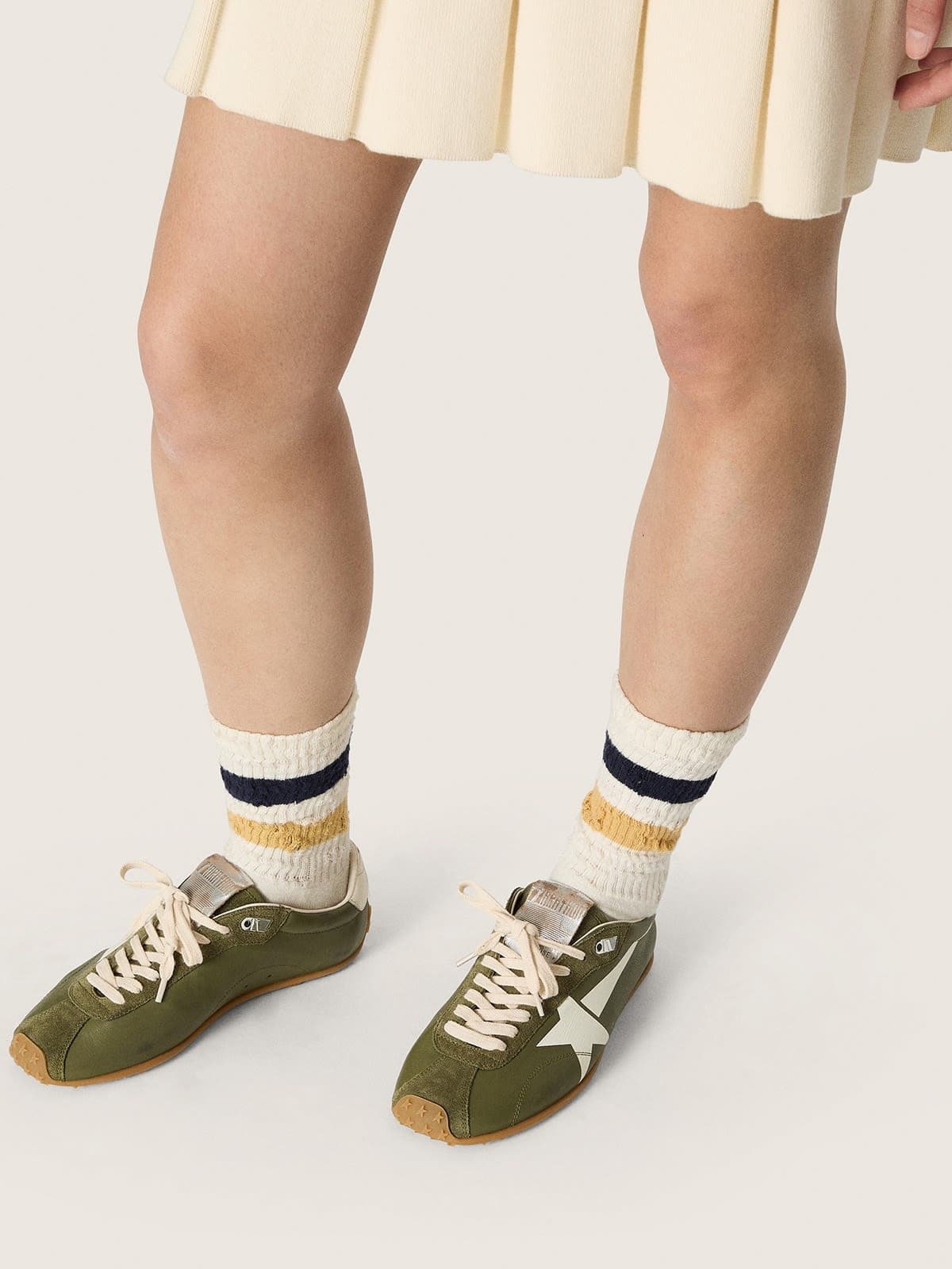 Golden Goose Womens Marathon Speed In Olive-Green Leather With Cream Star Womens
