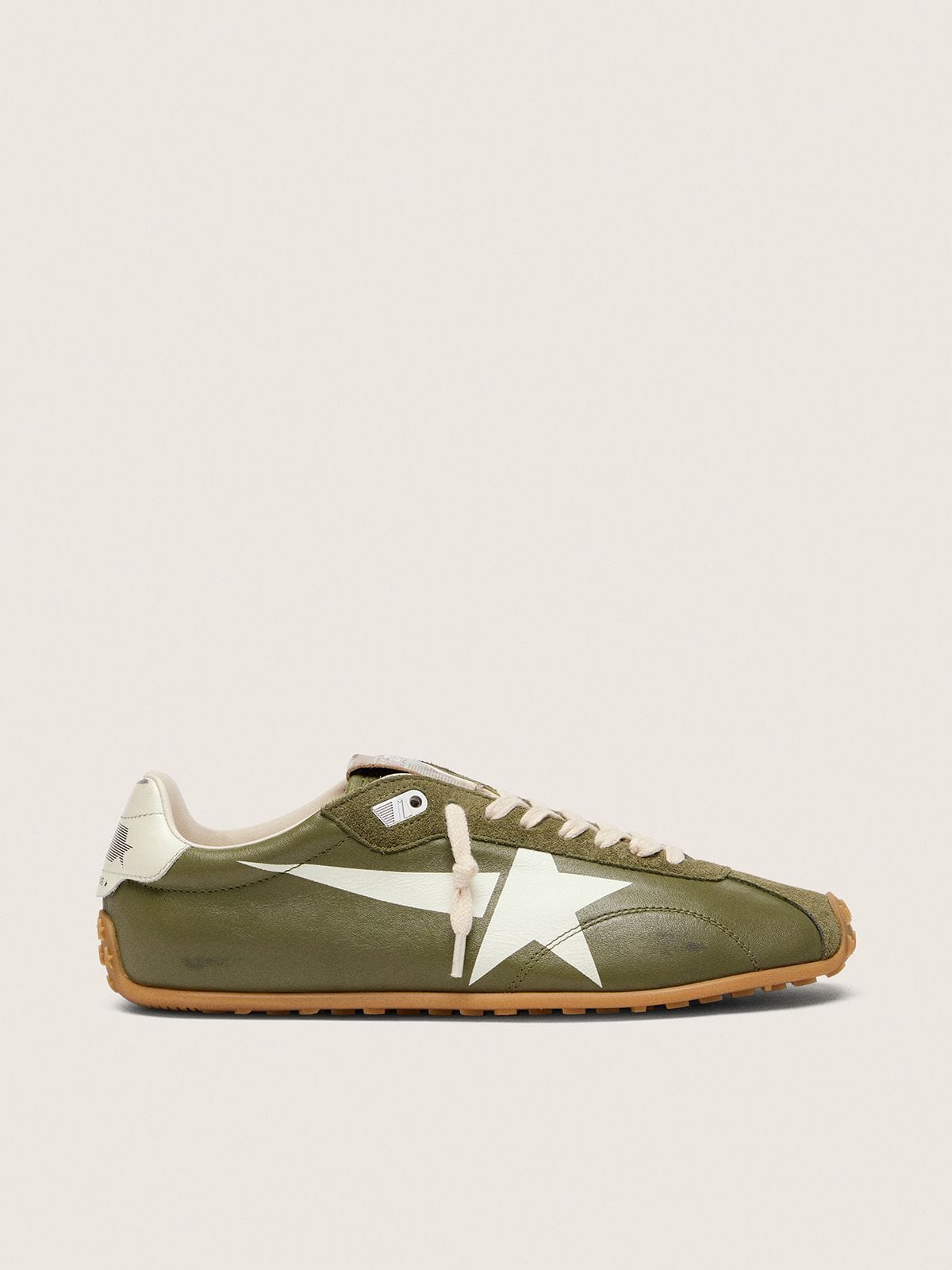 Golden Goose Womens Marathon Speed In Olive-Green Leather With Cream Star Womens