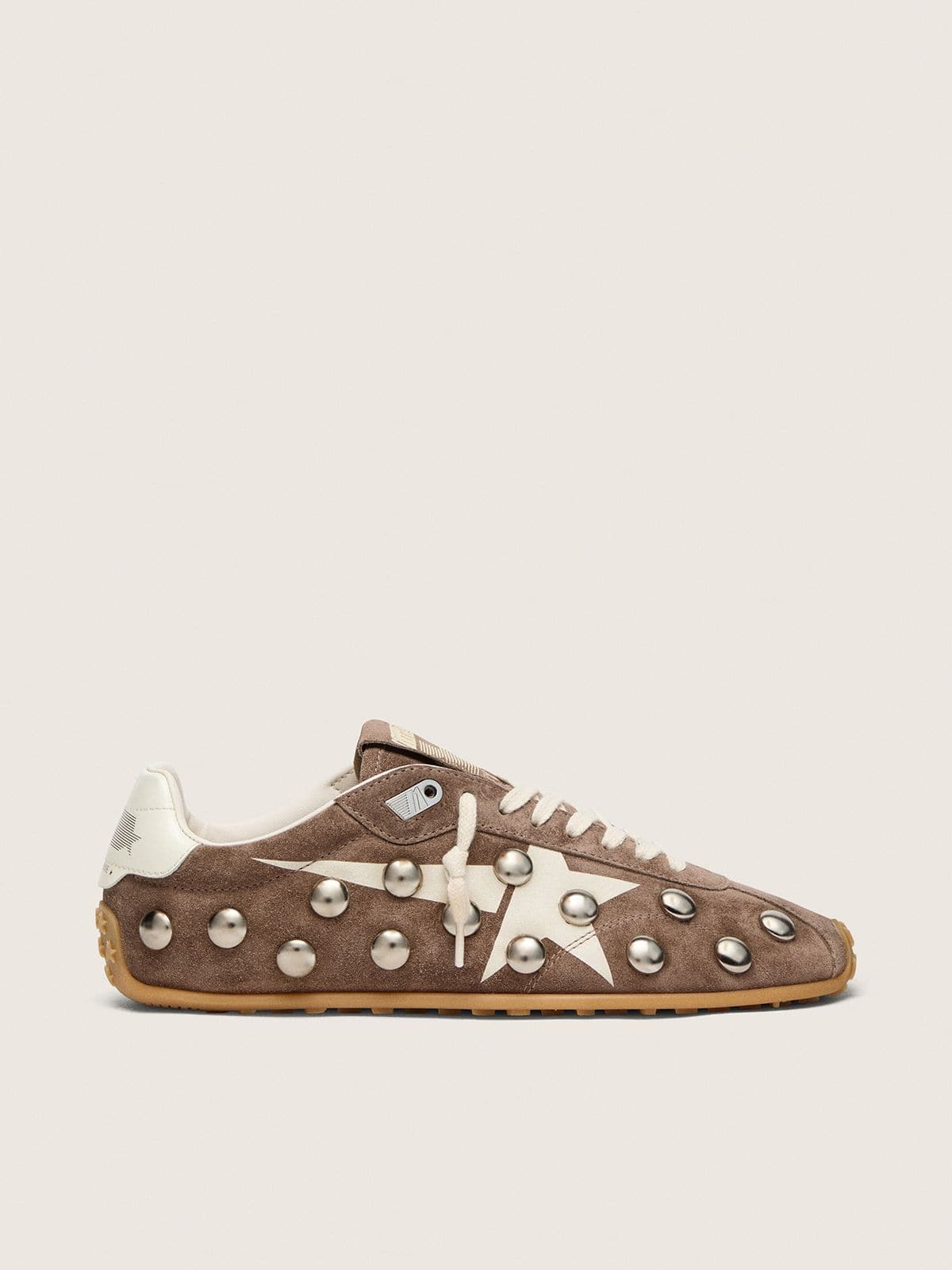 Golden Goose Womens Marathon Speed In Anthracite-Gray Suede With White Star And Metal Studs Womens