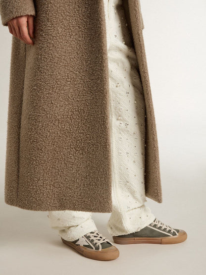 Golden Goose Womens Super-Star Ltd In Green Canvas With White Leather Star Womens