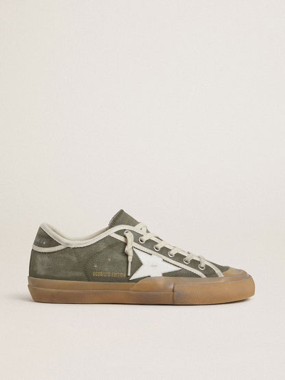 Golden Goose Womens Super-Star Ltd In Green Canvas With White Leather Star Womens