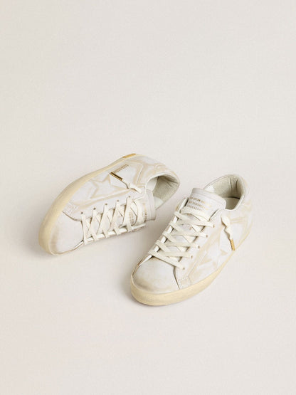 Golden Goose Womens Super-Star With White Leather Star And Heel Tab With Lived-In Effect Womens