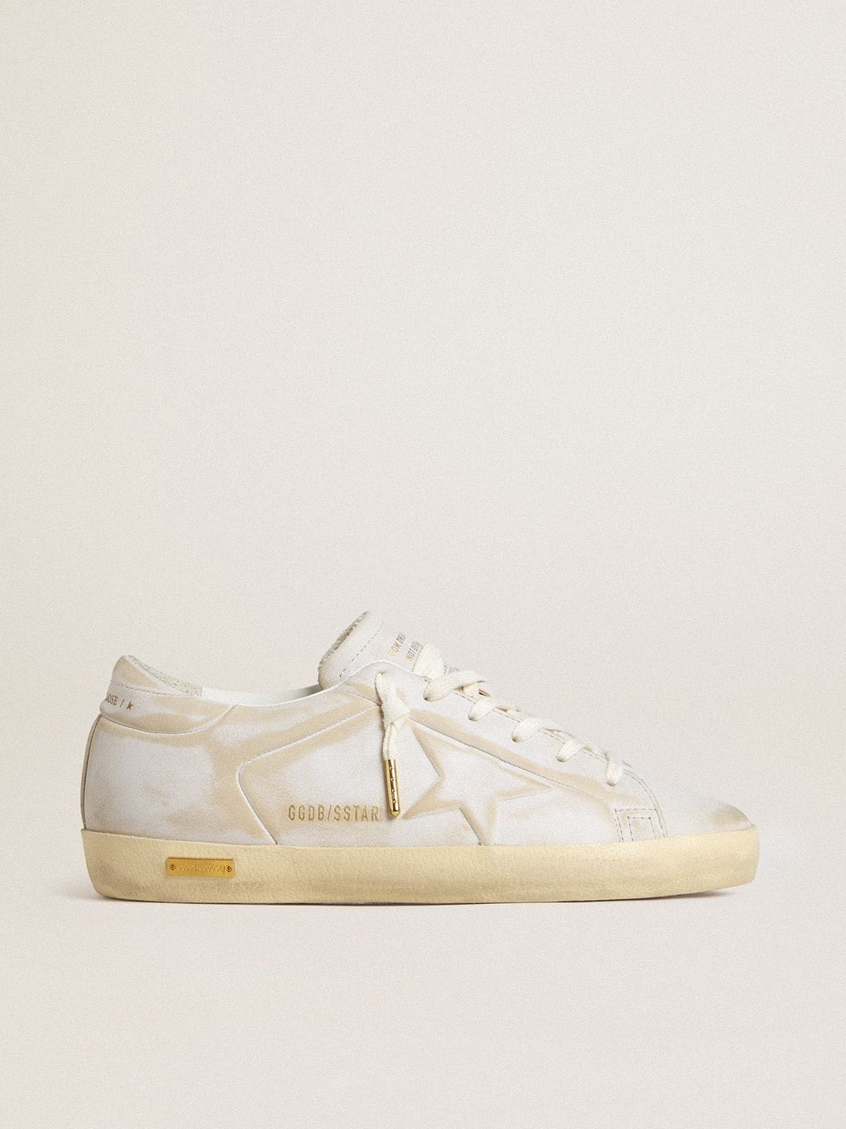 Golden Goose Womens Super-Star With White Leather Star And Heel Tab With Lived-In Effect Womens