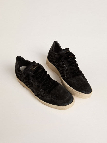 Golden Goose Womens Ball Star In Mesh With Swarovski Crystals And Black Laminated Leather Star And Heel Tab Womens