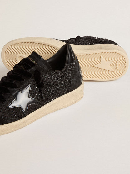 Golden Goose Womens Ball Star In Mesh With Swarovski Crystals And Black Laminated Leather Star And Heel Tab Womens
